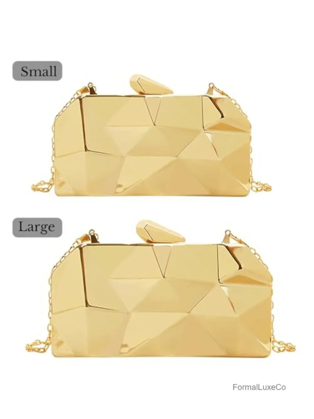 Geometric Chain Evening Clutch Metal Handbag Detachable Strap Wedding Party